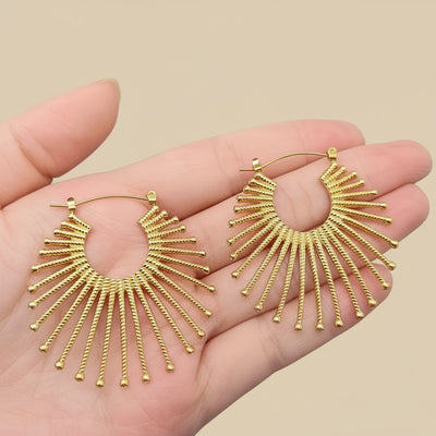 Créoles Soleil en acier inoxydable en forme d'éventail incrustées de zircone cubique