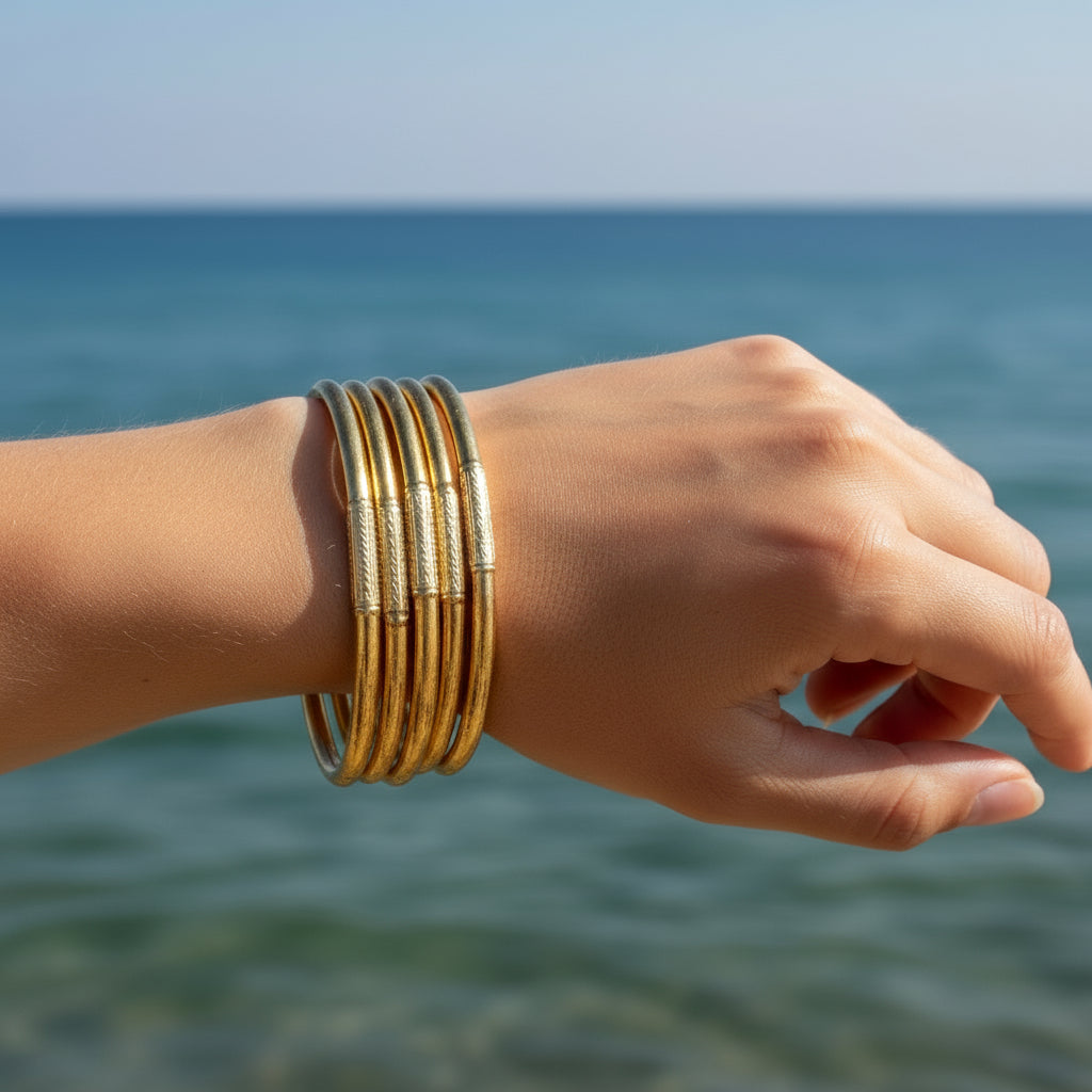 Bracelets Jonc bouddhistes doré avec mantra