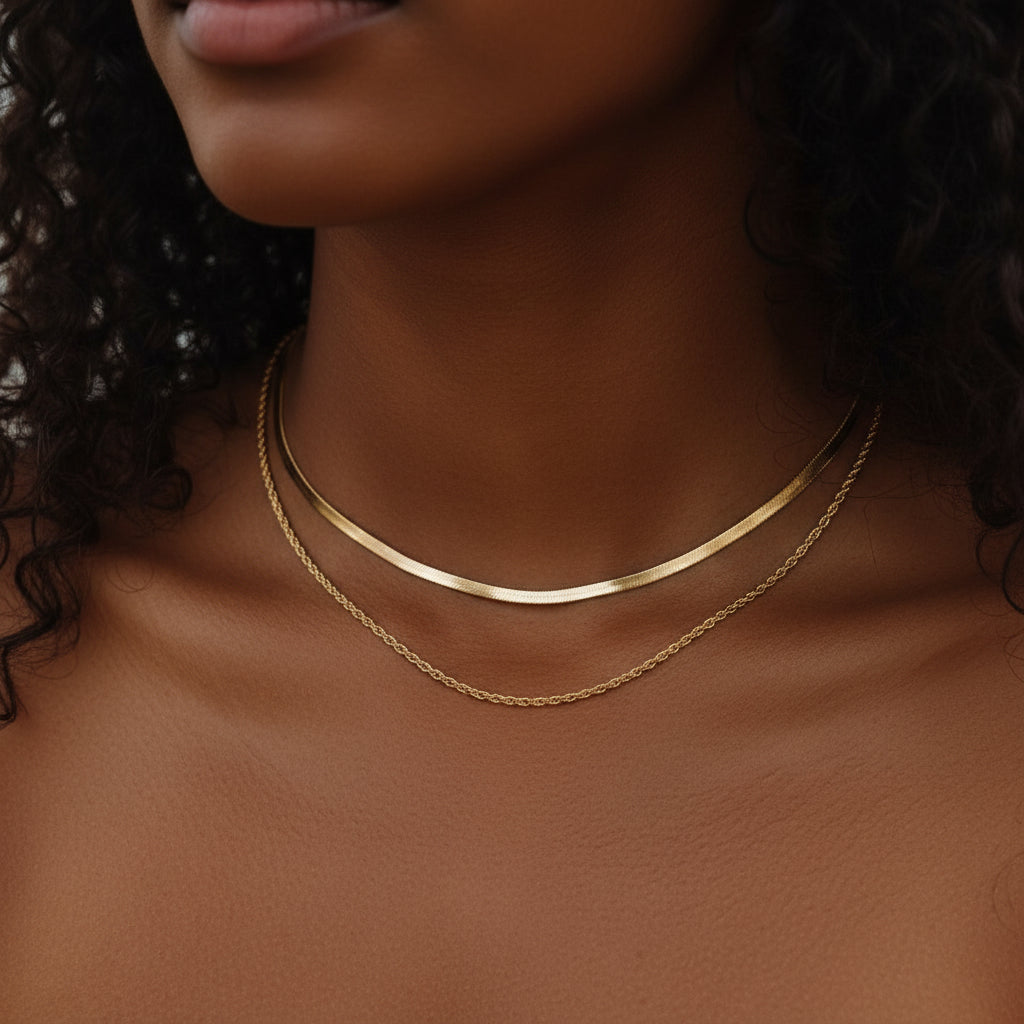 Collier double rang doré Soléa en acier inoxydable